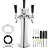 Triple Taps Draft Beer Tower Dispenser, Stainless Steel Keg Beer Tower, Kegerator Tower Kit with Pre-Assembled Tubing and Self-Closing Faucet Shanks for Party, Bar, Pub, Restaurant